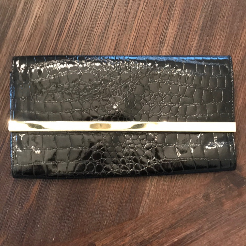 Patent black and gold Aldo Clutch